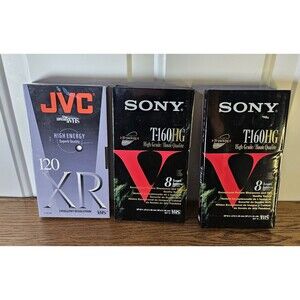 3 New and Sealed VHS Blank Tape  2 SONY 1 JVC -18 hours total recording time